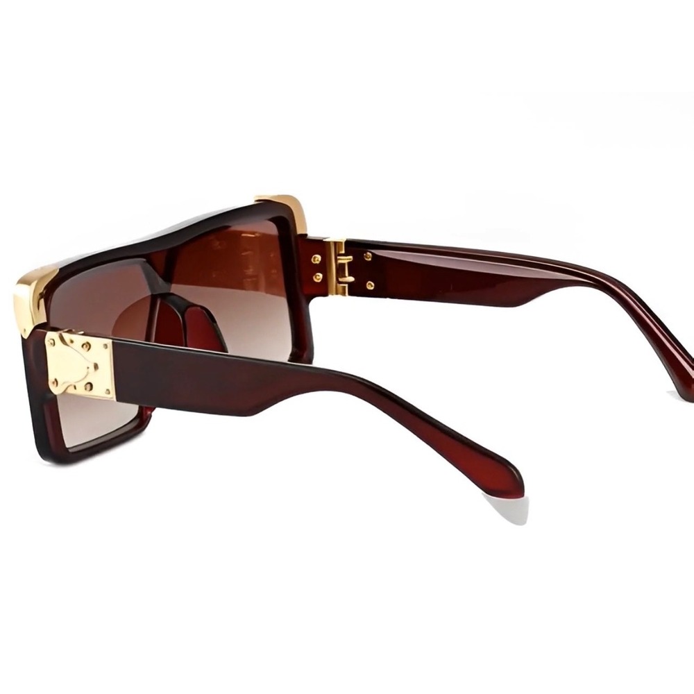 Oversized Fashion Design Sunglasses Brown Gradient Gold Hardware Flat Top Women - Picture 6 of 12